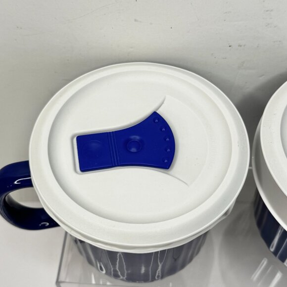Corningware (2) Pop-ins 20 oz Soup Mug Blue Vented Plastic Cover - Picture 3 of 11